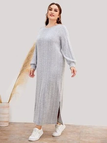 Mulvari Plus Split Hem Raglan Sleeve Dress - Light Grey - View 5