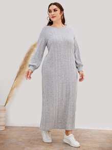 Mulvari Plus Split Hem Raglan Sleeve Dress - Light Grey - View 3