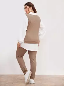 Mulvari Bộ thời trang Plus Size Nút Chia Khối Màu Giải trí - Nhiều màu - Xem 2