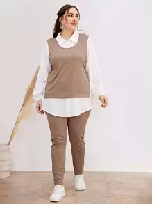Mulvari Bộ thời trang Plus Size Nút Chia Khối Màu Giải trí - Nhiều màu - Xem 3