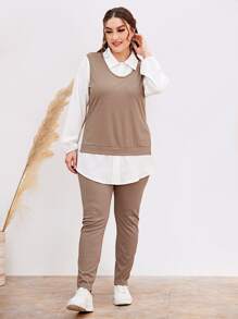 Mulvari Bộ thời trang Plus Size Nút Chia Khối Màu Giải trí - Nhiều màu - Xem 4