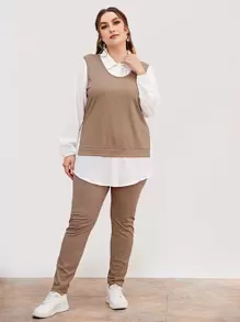 Mulvari Bộ thời trang Plus Size Nút Chia Khối Màu Giải trí - Nhiều màu - Xem 5