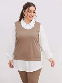 Mulvari Bộ thời trang Plus Size Nút Chia Khối Màu Giải trí - Nhiều màu - Xem 6