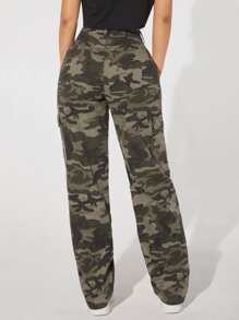 SHEIN PETITE Camo Print Flap Pocket Cargo Jeans - Multicolor - View 2