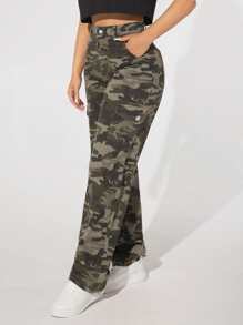 SHEIN PETITE Camo Print Flap Pocket Cargo Jeans - Multicolor - View 5
