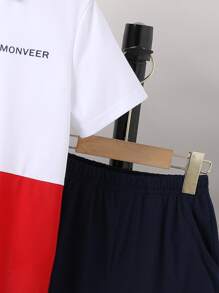 SHEIN Bộ hai mảnh Trai Túi Nút phía trước Khối Màu Lá thư Giải trí - Nhiều màu - Xem 4