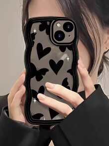 Kompatybilny z iPhone 11 12 13 14 11 Pro Max 12 Pro Max 13 Pro Max 14 Pro Max XR 15 15 PRO 15 PRO Big Wave Transparent Black - Black Heart Butterfly