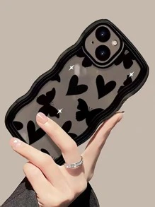 Kompatybilny z iPhone 11 12 13 14 11 Pro Max 12 Pro Max 13 Pro Max 14 Pro Max XR 15 15 PRO 15 PRO Big Wave Transparent Black - Black Heart Butterfly