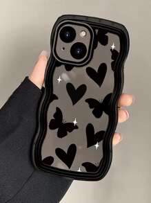 Kompatybilny z iPhone 11 12 13 14 11 Pro Max 12 Pro Max 13 Pro Max 14 Pro Max XR 15 15 PRO 15 PRO Big Wave Transparent Black - Black Heart Butterfly