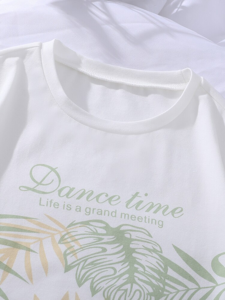 Chicos Camiseta tropical & con estampado de letra - Blanco - Añade 5