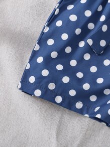 Toddler Girls Figure Graphic Bow Front Ruffle Trim Tee & Polka Dot Print Shorts - Blue and White - View 4