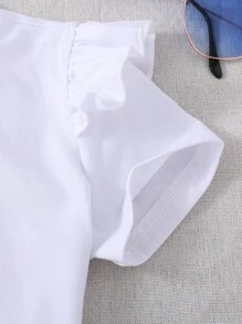 Toddler Girls Figure Graphic Bow Front Ruffle Trim Tee & Polka Dot Print Shorts - Blue and White - View 6