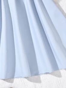 SHEIN Tween Girl Button Front Flare Skirt - Baby Blue - View 4