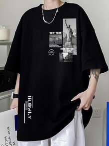 Claim Dot Oversized Men Slogan Graphic Drop Shoulder T-Shirt - Black - View 1