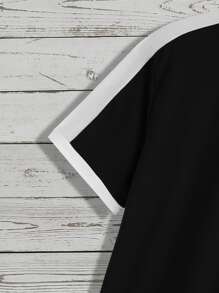 Manfinity Homme 男士字母圖案拼接側縫T恤 - 黑色 - 查看 5