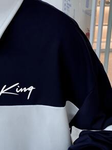 Manfinity Hombres Camisa polo con estampado de letra de color combinado - Azul y blanco - Ver 5