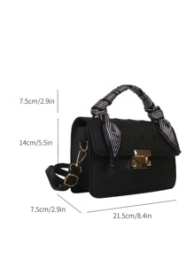 Bolsa cuadrada en relieve geométrico con diseño de pañuelo con solapa - Negro - Ver 3