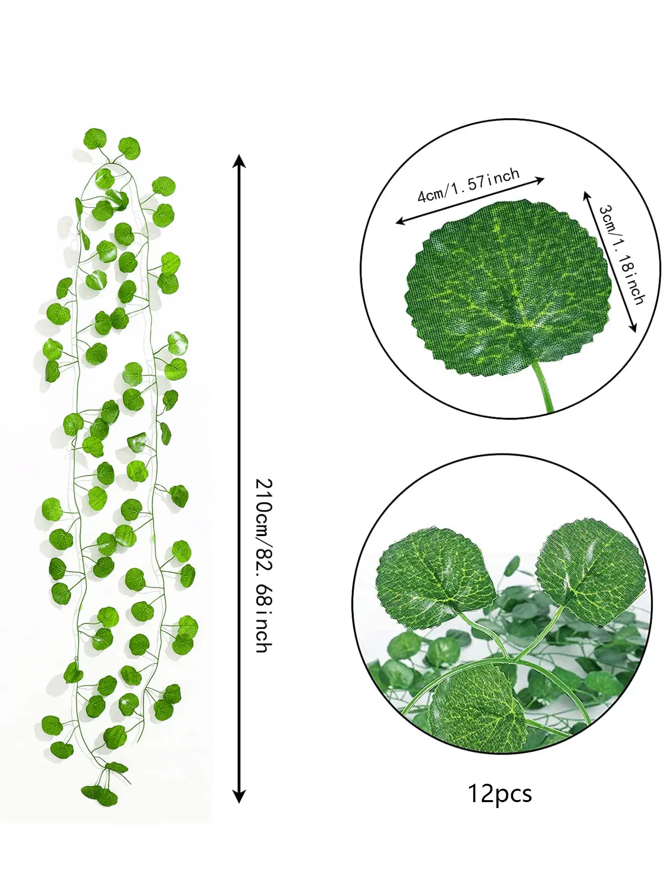 12pcs Artificial Leaf Vine - Green - View 2