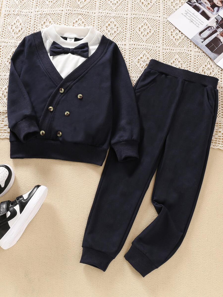 Toddler Boys Bow Front 2 In 1 Sweatshirt & Joggers - Navy Blue - View 1