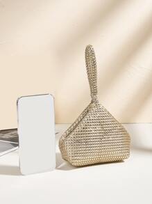 Mini Party Clutch Bag With Rhinestone Decor, Elegant Handbag For Attending Events, Fashionable Small Handbag For Lipstick, Coins, Versatile - Champagne - View 3