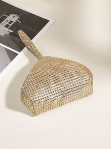 Mini Party Clutch Bag With Rhinestone Decor, Elegant Handbag For Attending Events, Fashionable Small Handbag For Lipstick, Coins, Versatile - Champagne - View 4