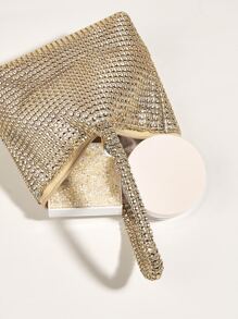 Mini Party Clutch Bag With Rhinestone Decor, Elegant Handbag For Attending Events, Fashionable Small Handbag For Lipstick, Coins, Versatile - Champagne - View 7