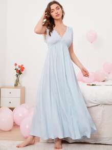 SHEIN Unity Solid Lace Trim Night Dress - Baby Blue - View 1