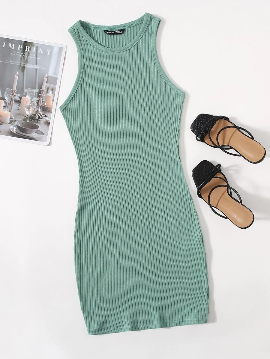 SHEIN Essnce Rib-knit Bodycon Dress - Mint Green - View 1