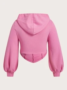 SHEIN EZwear Valentine's Day,Plus Size Cut Out Drawstring Asymmetrical Hem Sweatshirt - Pink - View 2