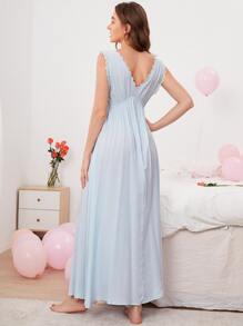 SHEIN Unity Solid Lace Trim Night Dress - Baby Blue - View 2