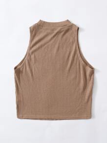 SHEIN EZwear 大碼素色羅紋針織背心上衣 - 杏色 - 查看 2