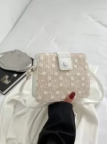 花卉刺繡草編包 - 米色 - 查看 1