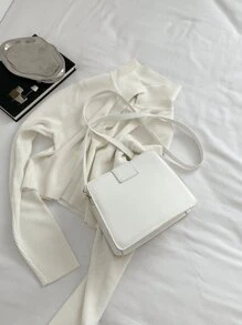 花卉刺繡草編包 - 米色 - 查看 2