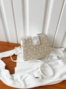 花卉刺繡草編包 - 米色 - 查看 5