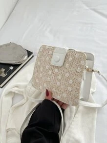 花卉刺繡草編包 - 米色 - 查看 7