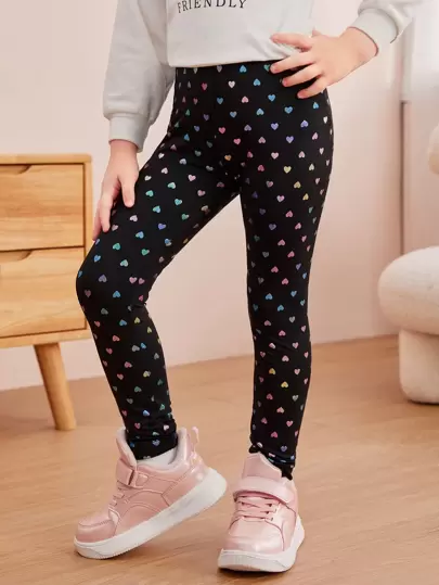 SHEIN 1pc Girls' Black Polka Dot Print Casual Leggings