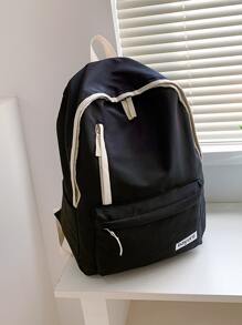 14升防水男士字母補丁裝飾休閒日包,書包,黑色背包,旅行必備,度假學校用品,男士學生禮物 - 黑色 - 查看 1