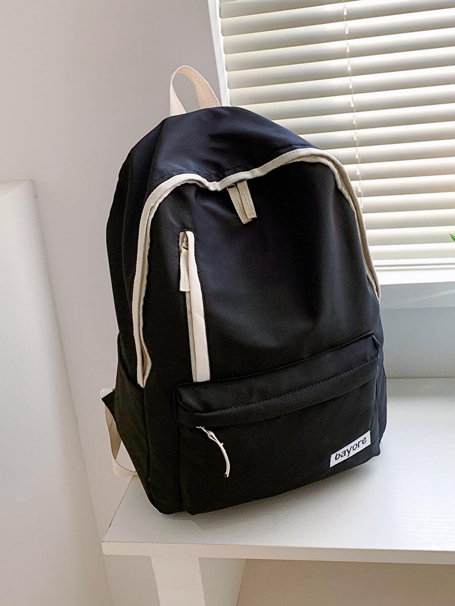 14升防水男士字母補丁裝飾休閒日包,書包,黑色背包,旅行必備,度假學校用品,男士學生禮物 - 黑色 - 查看 1