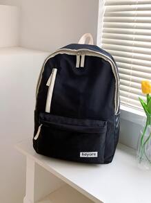 14升防水男士字母補丁裝飾休閒日包,書包,黑色背包,旅行必備,度假學校用品,男士學生禮物 - 黑色 - 查看 2