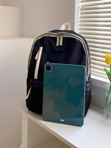 14升防水男士字母補丁裝飾休閒日包,書包,黑色背包,旅行必備,度假學校用品,男士學生禮物 - 黑色 - 查看 3