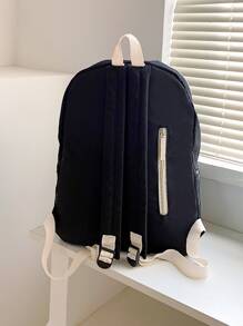 14升防水男士字母補丁裝飾休閒日包,書包,黑色背包,旅行必備,度假學校用品,男士學生禮物 - 黑色 - 查看 4