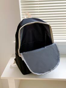 14升防水男士字母補丁裝飾休閒日包,書包,黑色背包,旅行必備,度假學校用品,男士學生禮物 - 黑色 - 查看 5