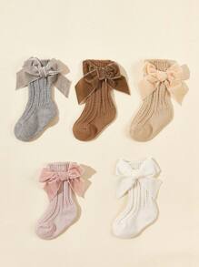 5 pares/Paquete Calcetines de punto con lazo para bebé de media caña para invierno - Multicolor - Ver 1