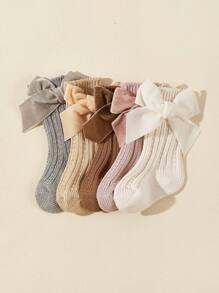 5 pares/Paquete Calcetines de punto con lazo para bebé de media caña para invierno - Multicolor - Ver 2