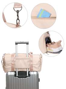 Letter Patch Decor Large Capacity Duffel Bag - Pink - View 6