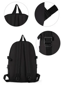 Release Buckle Decor Classic Backpack - Black - View 5