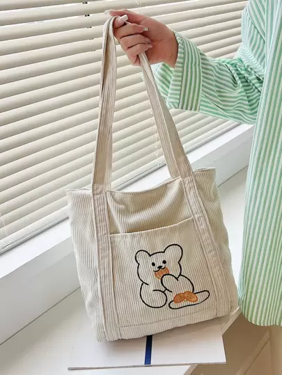 Bolsa de compras con estampado de oso, bolsa escolar para graduados, adolescentes, estudiantes de primer, segundo, tercer y cuarto año de universidad, escuela secundaria y secundaria, perfecta para exteriores, viajes y regreso a la escuela. Bolsa escolar, regreso a la escuela, gran capacidad, portátil, plegable, casual clásica, adecuada para adolescentes, mujeres y estudiantes universitarios, perfecta para regresar a la escuela, universidad, escuela primaria, secundaria, compras, vacaciones