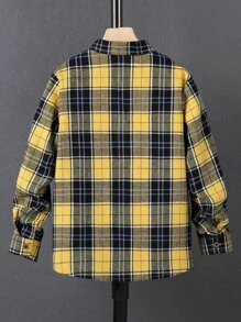 SHEIN Tween Boy Plaid Patched Pocket Shirt Without Tee