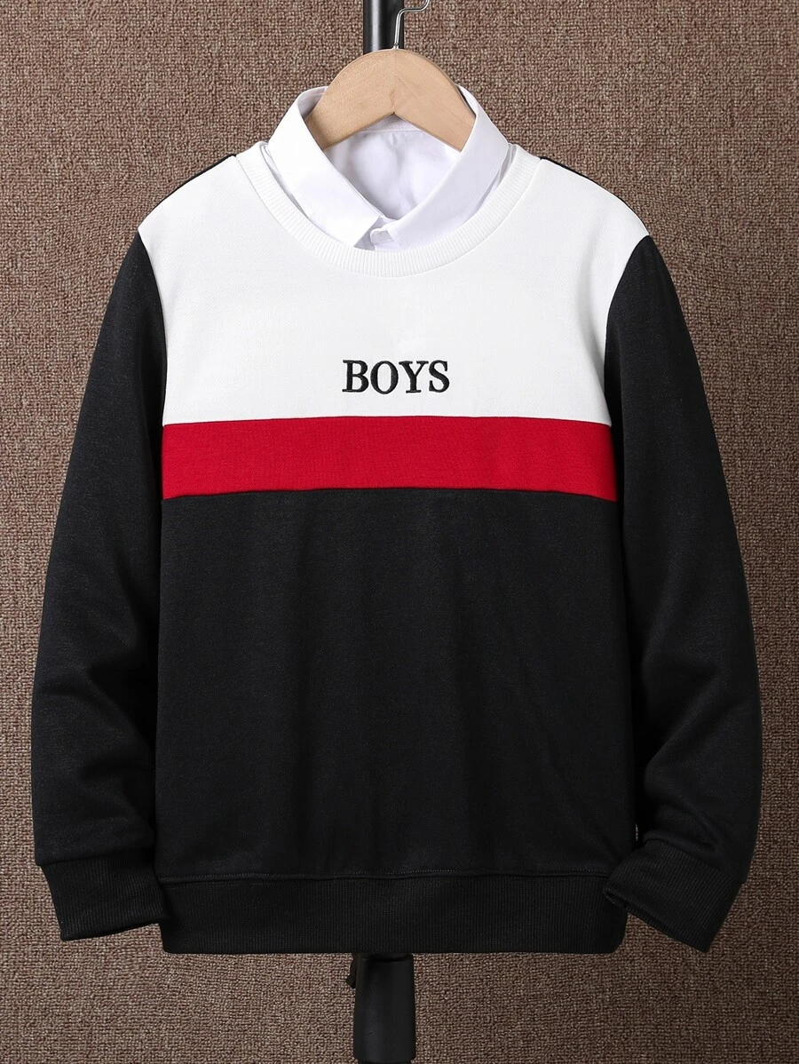 Boys Letter Graphic Colourblock Sweatshirt Without Shirt - Multicolor - View 1