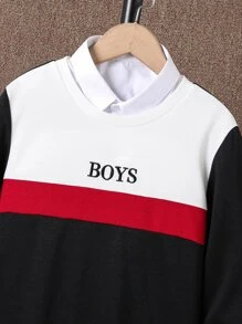 Boys Letter Graphic Colourblock Sweatshirt Without Shirt - Multicolor - View 6